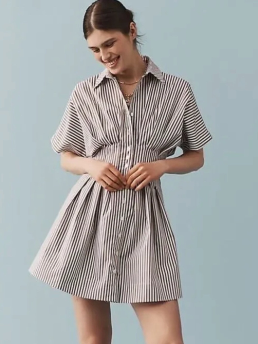 Anthropologie Exquise Tobie Button Front Pleated Shirt Dress XS